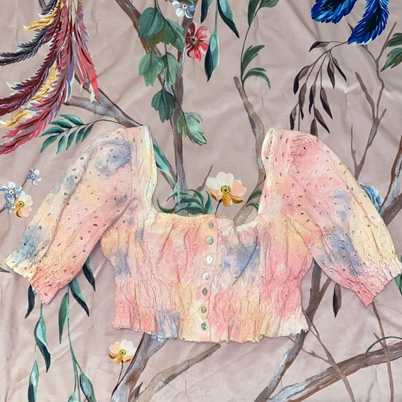 Urban Outfitters Tie Dye Pastel Ruffle Brooke Eyelit Blouse - Picture 4 of 7